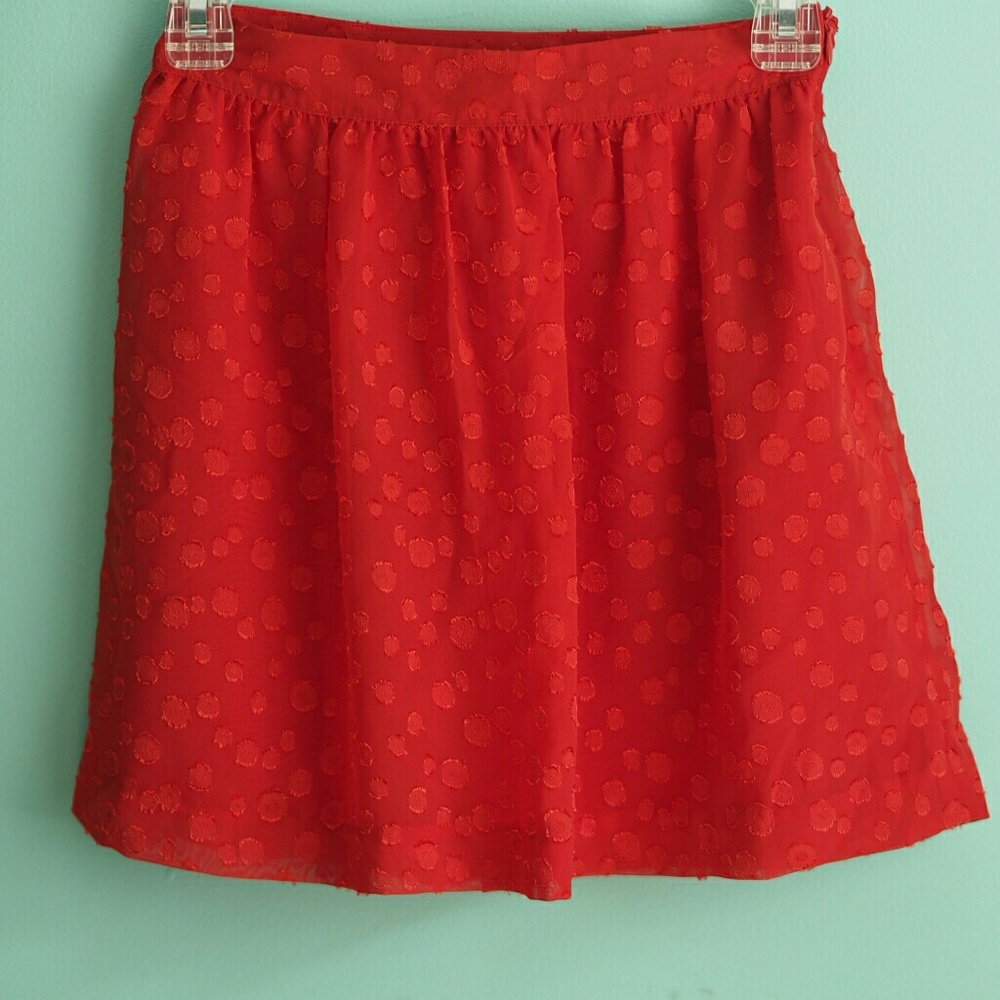 Red Mini A-line Skirt with Polka Dots